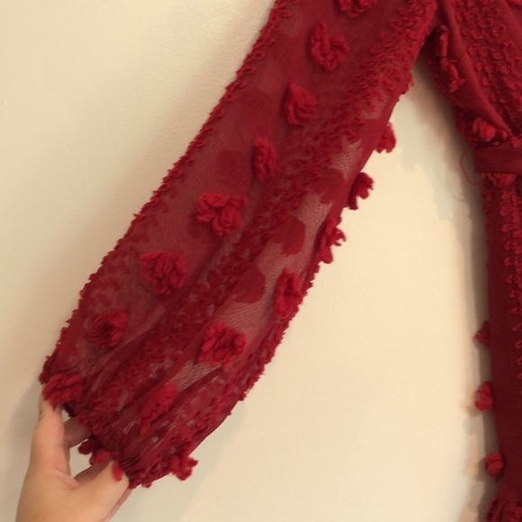 A Calin by Flying Tomato Pompom Dress. Size Medium. Long sleeve. Red - Picture 5 of 8